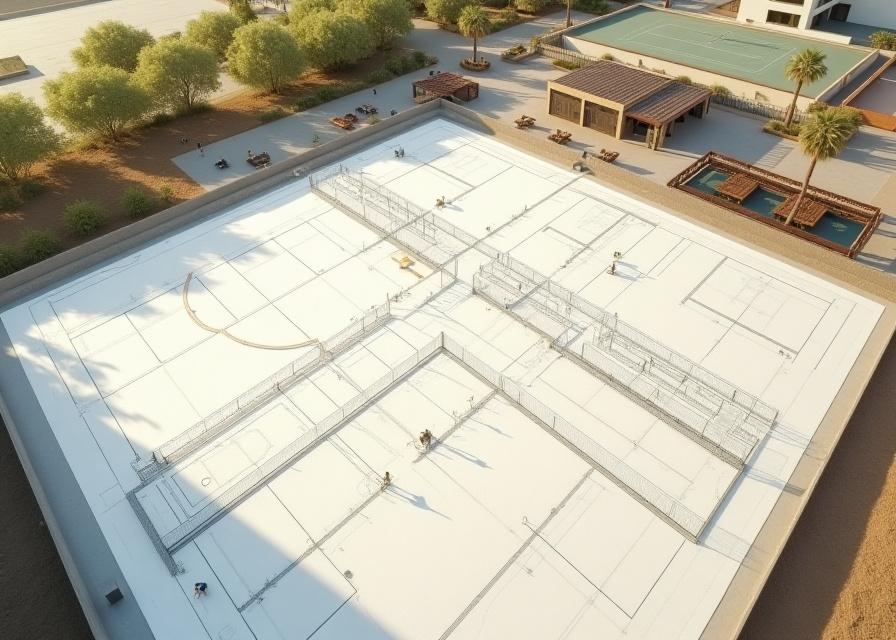 Overhead view of a luxury padel sports complex